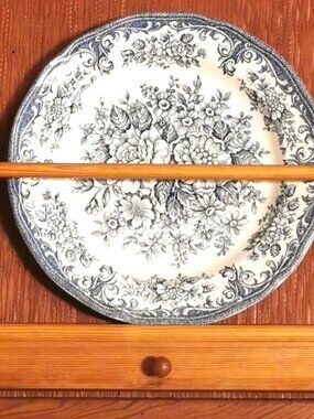 Large 34” Solid Pine Wall Plate Rack - Circa 1970s Farmhouse Shelf